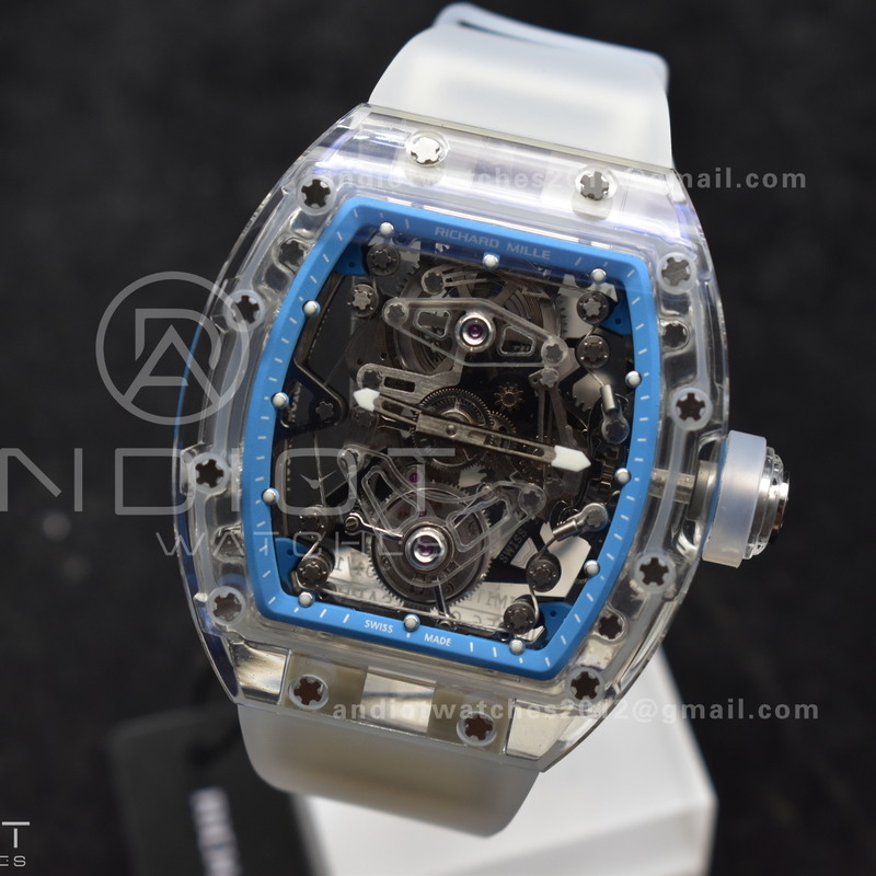 RM56-02 Transparent Tourbillon RMF Best Edition Skeleton Blue Dial on Transparent Rubber Strap